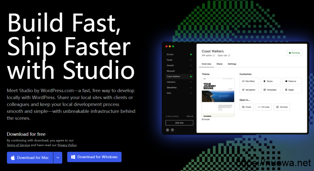 本地快速网站搭建系统WordPress Studio,最简单的本地建站工具-诺瓦小站
